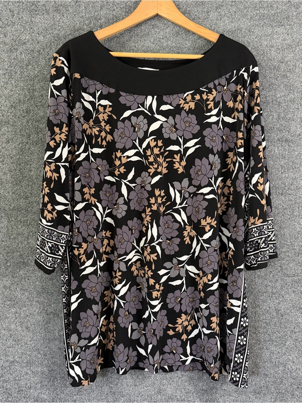 Susan Graver Womens 3X Liquid Knit Floral Top 3/4 Sleeve Office Casual Stretch